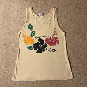 VTG 90s Hawaii Destination Pastel Yellow Tropical Floral Single Stitched Top XL